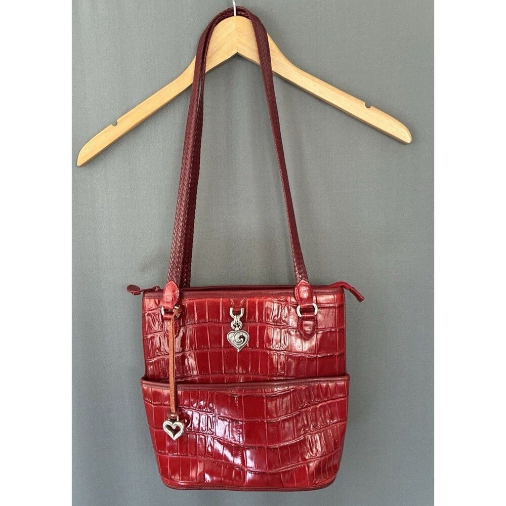 Brighton Penelope Red Croc Embossed Leather Bucket Shoulder Bag Purse Vtg Y2K